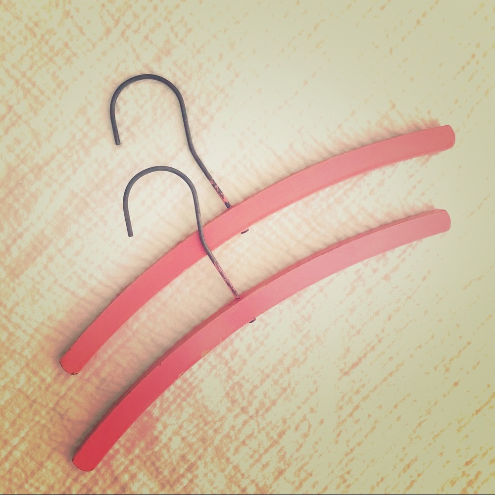 Vintage 1950s Set/2 Pink Painted Wood Hangers